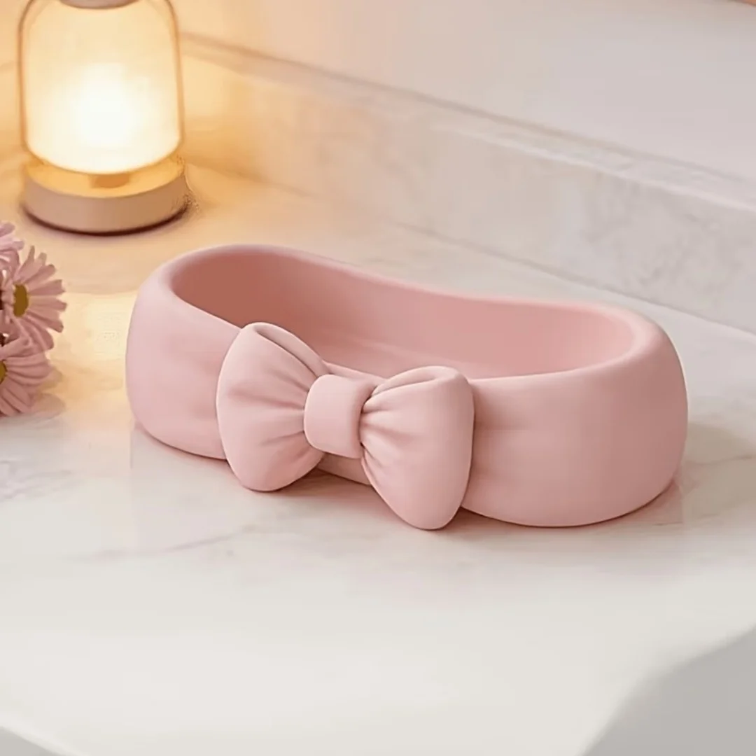 Cute Bow-Tie Decorated Storage Box; Bathroom Vanity Cosmetic Organizer; Skincare and Toothbrush Storage Box; Home Decor Tray
