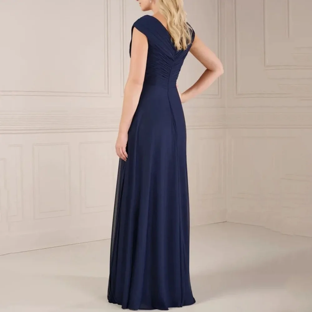 Vestidos para madre personalizados con cuello en V, vestido de fiesta de novia con mangas casquillo, vestidos formales elegantes de cristal, batas invitée mariage