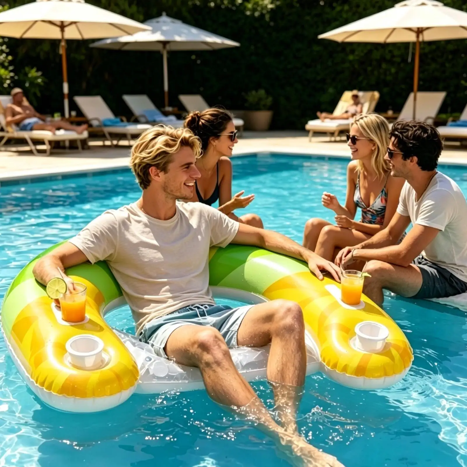 

1PC Inflatable Pool Float Chair with Cup Holders Fruit Pattern Swim Ring Seat Water Lounge Float for Beach Pool