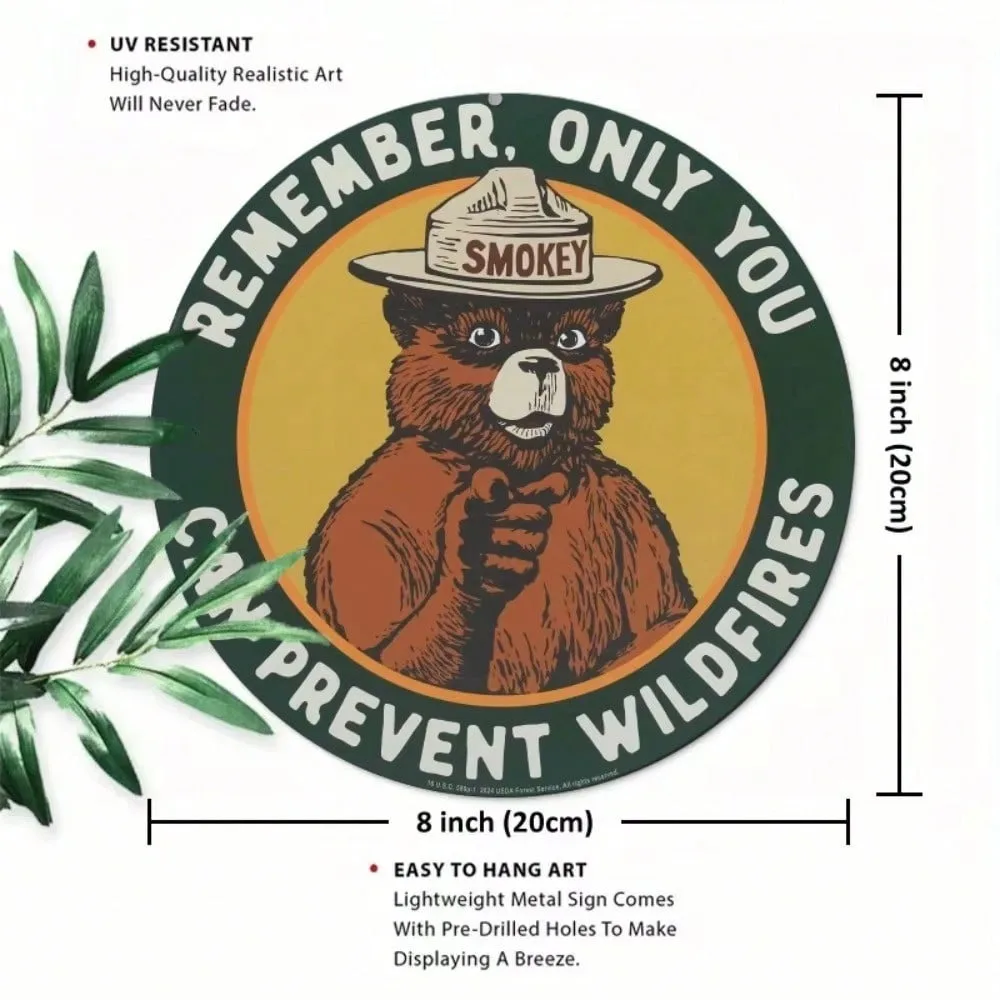 Vintage Smokey Bear “Only You Can Prevent Wildfires” Round Metal Tin Sign – 2D Flat Products Design with Enhanced Depth & Artist