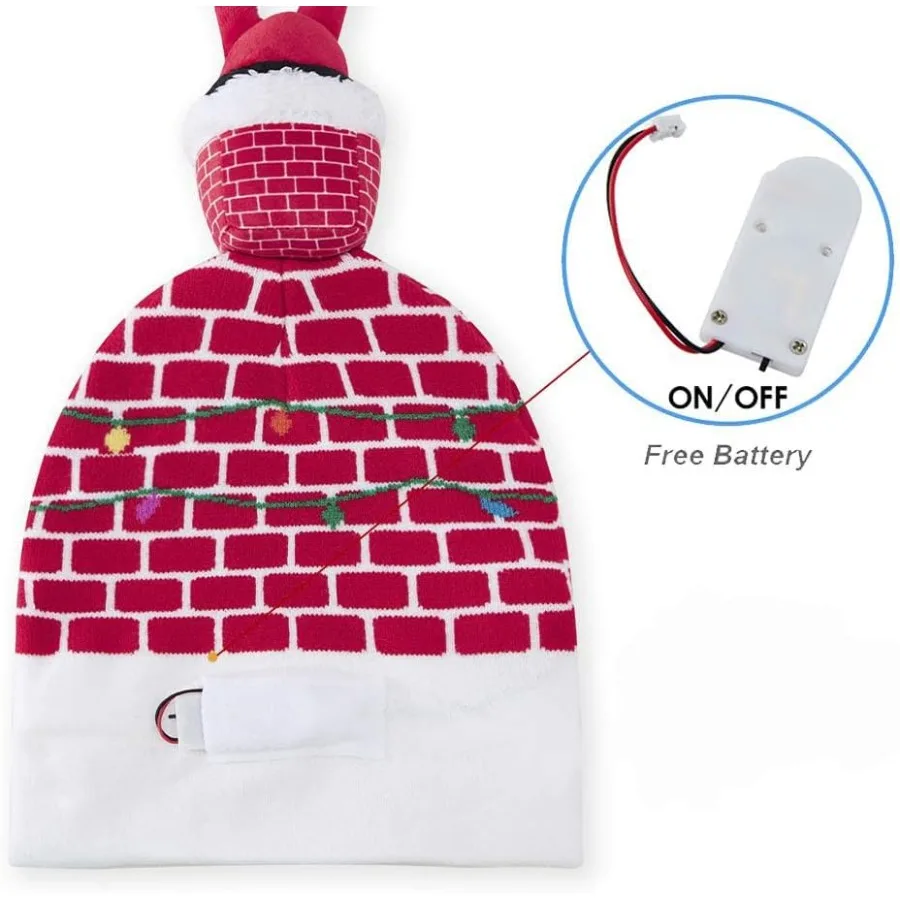 RAISEVERN Unisex Ugly LED Christmas Hat Novelty Colorful Lightup Stylish Knitted Sweater Xmas Party Beanie Cap with 6 Lights fo