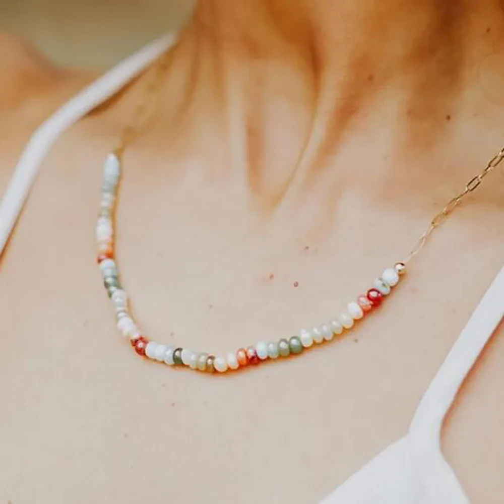 Cute Colorful Rice Beads Chokers Necklace For Women Boho Romantic Imitation Pearl Clavicle Chain Jewelry Gift