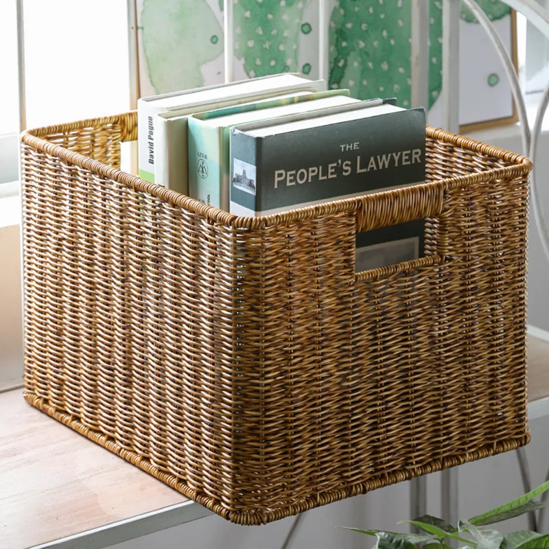 Rattan Straw Storage Basket Japanese Hand-woven Sundries Organizer Baskets Large Capacity Laundry Container Bathroom Organizer