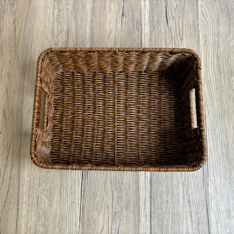 صندوق تخزين منسوج يدويًا سلة كبيرة مستطيلة أشتات منسوجة منظم للنزهات صندوق تخزين مستحضرات التجميل أدوات المطبخ المنزلية #5