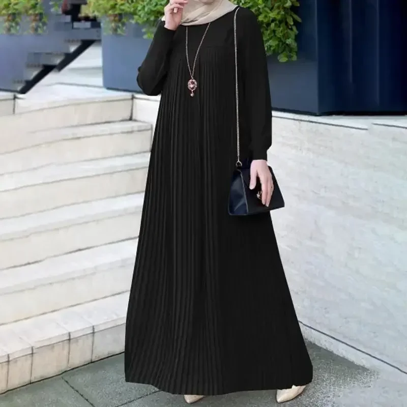

New Women's Dress Saudi Muslim Plain Robe Abaya O-neck Middle East Abaya Islamic Clothing Solid Turkey Caftan Abayas for Women