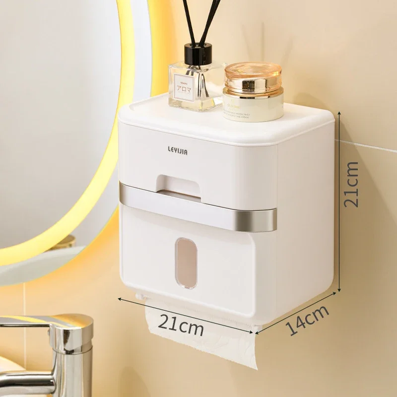 Toilet Paper Holder Box holder Bathroom Rack Waterproof Reel Tissue Storage Box Punch-free Kitchen Bathroom Storage Holder