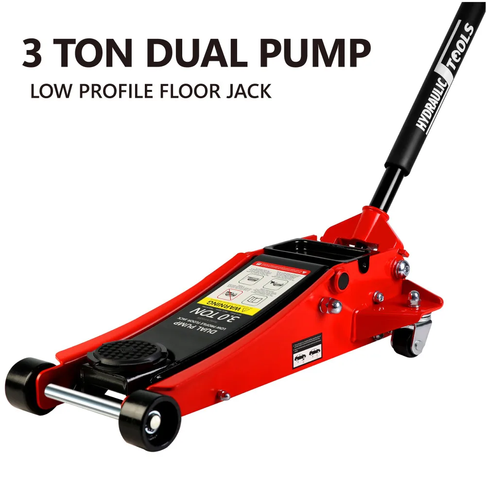 3t Low Profile Jack, Red and Black, Ultra Low Floor Jack with Dual Pistons Quick Lift Pump, Car Jack Hydraulic AutoLifts