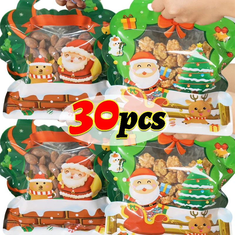 30/1 шт., рождественская подарочная упаковка, сумка с замком на молнии, креативная ручная корзина, стильные сумки для конфет и печенья Санта-Клауса для вечерние украшения, подарок