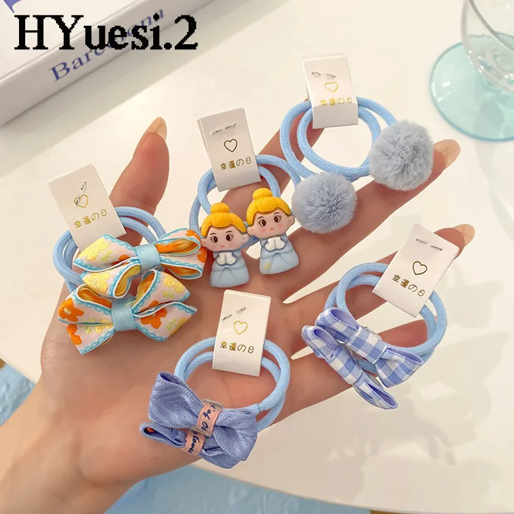 10pcs/Set Cute Cloth Bowknot Hair Ties Cartoon Princess Bear Rabbit Head Rope Candy Color Ponytail Holder Bands For Toddler Girl