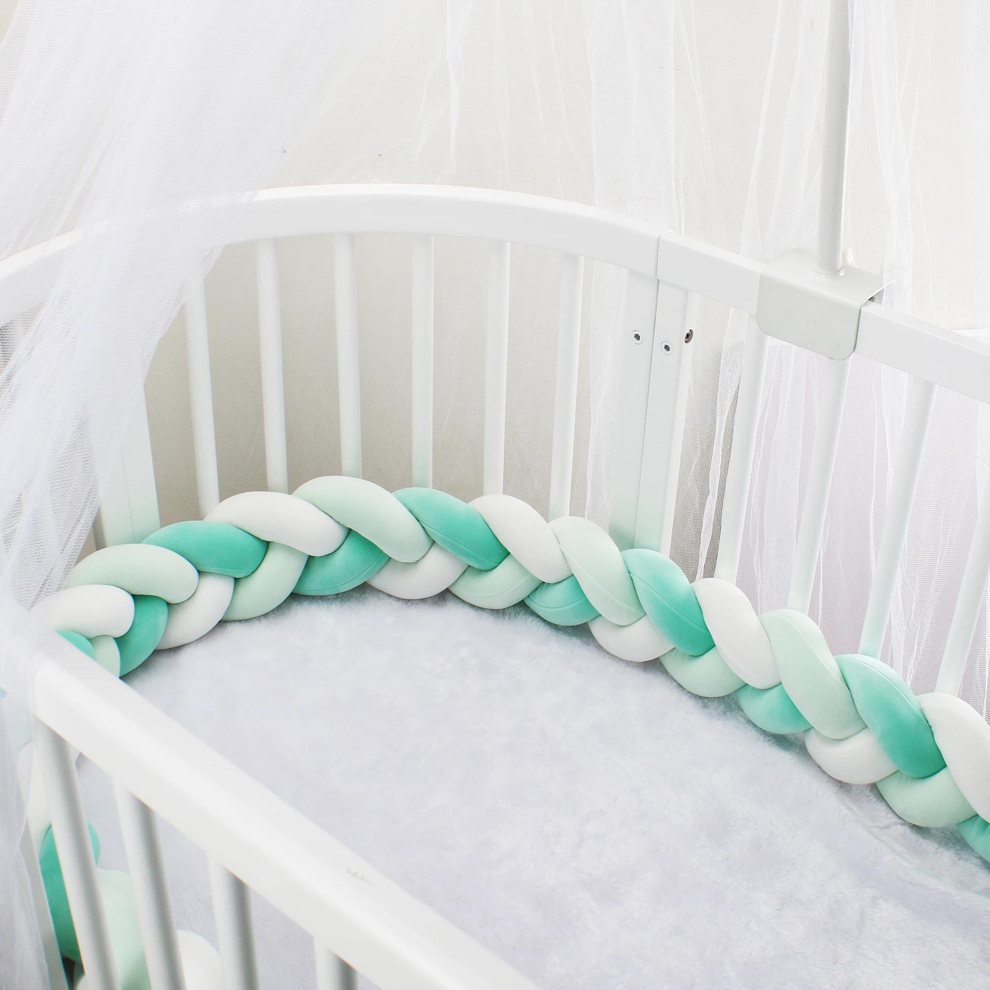 300cm Baby Bed Bumper Knotted Three-Strand Braided Crib Anti-Collision Bed Surround Newborns Bumper Circumference Protector