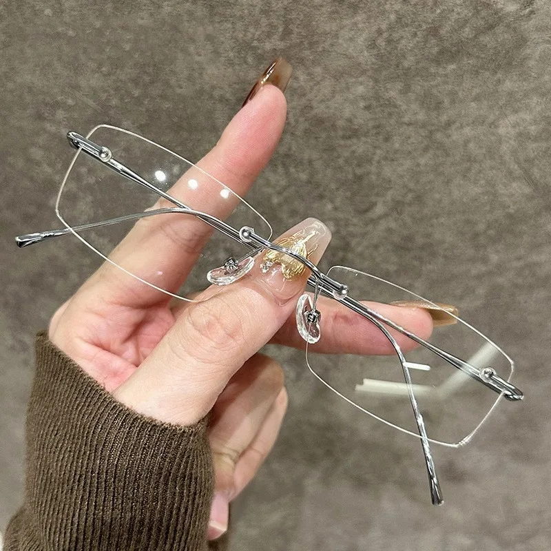 Men Women Ultra Light Myopia Glasses Square Frameless Anti-blue Light Near Sight Glasses Short Sight Glasses -1.0-1.5-2.0~~6.0