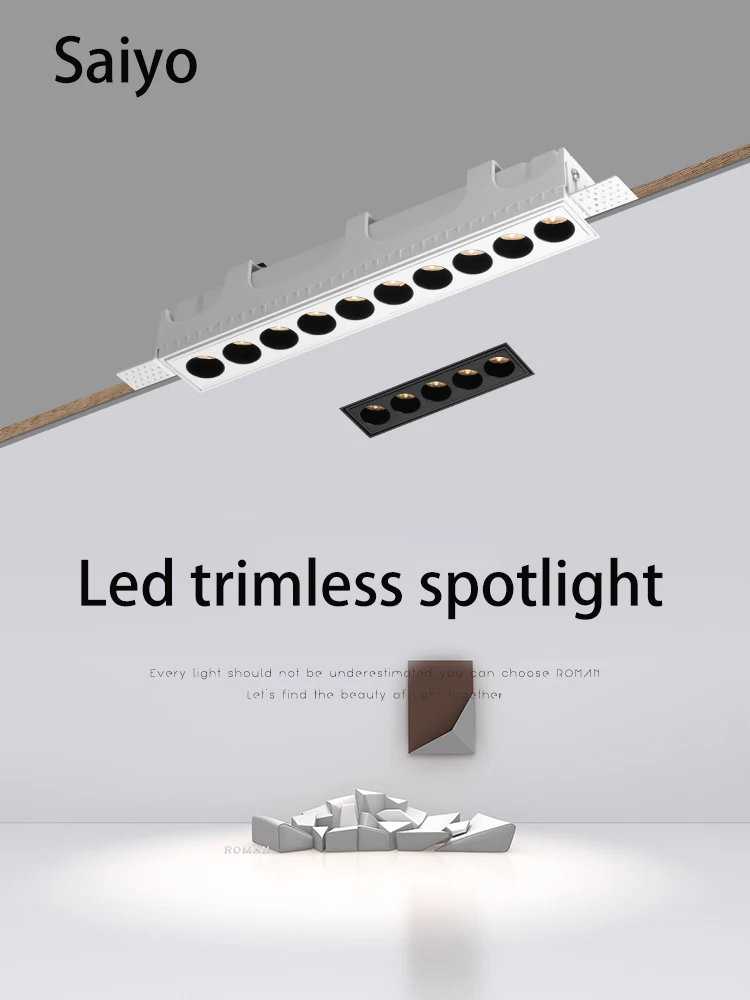 

Saiyo Led Trimless Spotlight Borderless Spot Light Embedded Long Grille Lamp COB Ceiling Strip 110V 220V 10W 20W Square Foco