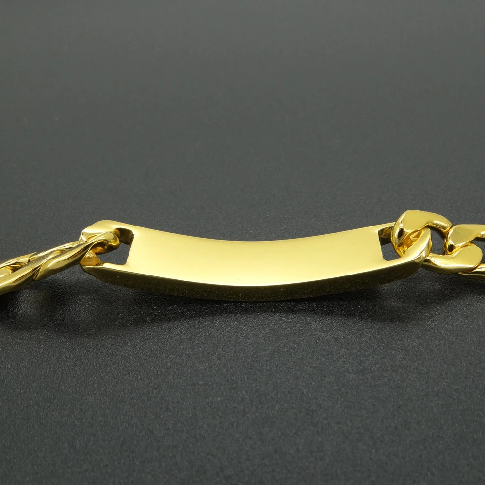 18K Gold Color 100% Solid Stainless Steel Bracelet 9 MM Smooth ID Bar 8\