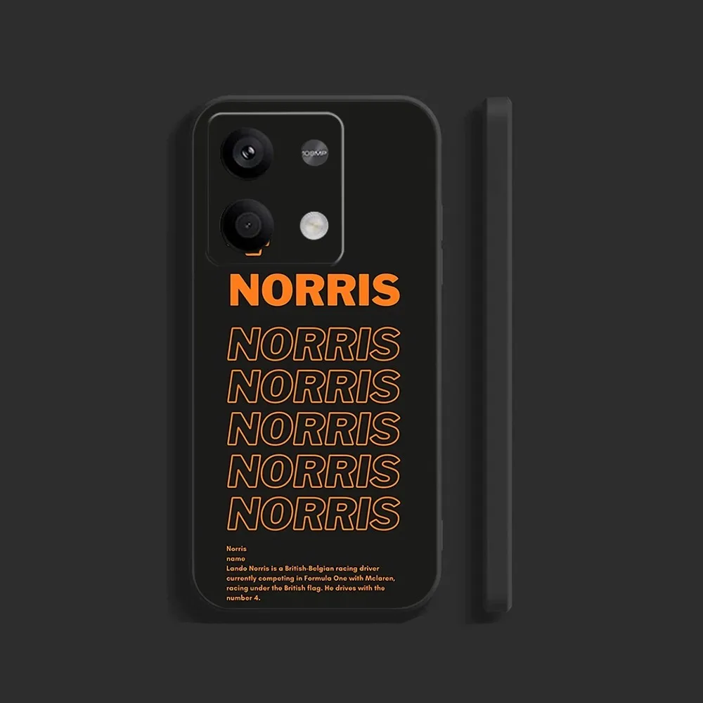 F1 Formula 1 L-Lando Norris Phone Case For Xiaomi 11 Redmi Note 11 5G 8T 9A 9 10T Note8Pro Note9 12SUltra Black Case