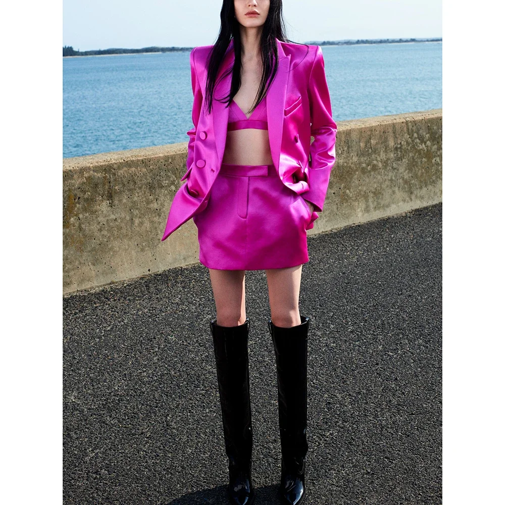 

Fashion Short Sets Satin Peak Lapel Single Breasted Blazer Party Prom Daily Casual Slim 2 Piece Blazers Suit Set for Women 2024