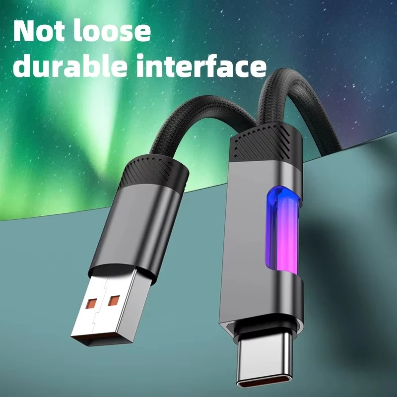 NNBILI جديد 100 واط 6A كابل شحن سريع USB نوع C كابل شحن مع RGB المحيطة ضوء USB C الحبل لسامسونج Xiaomi هواوي 1 متر/2 متر #3