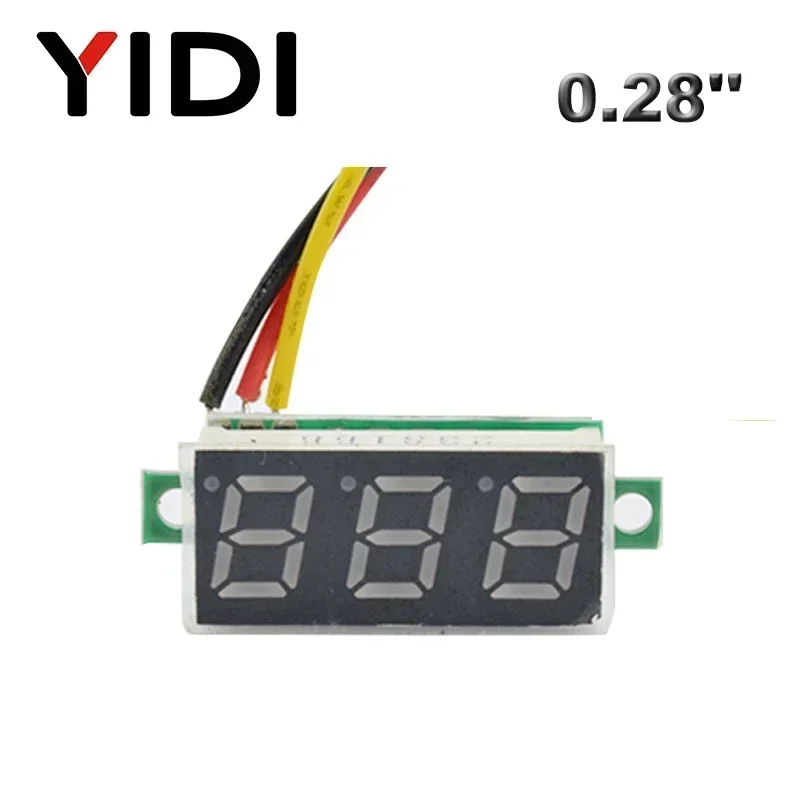 0.28inch DC 0-100V LED Digital Voltmeter DC2.5-30V Car Motorcycle Red Green Blue LED Voltage Reading Calibrable Tester Meter