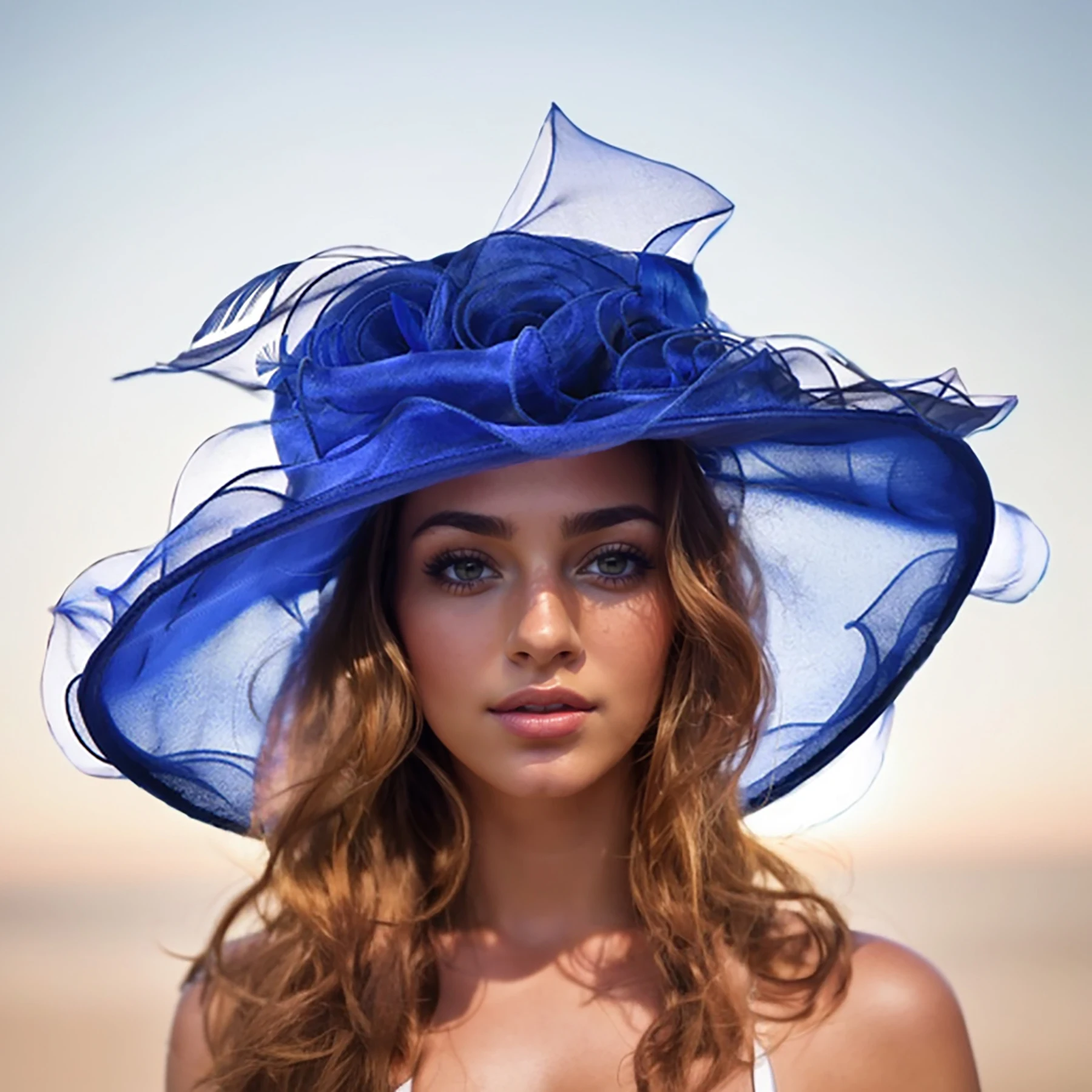 

Lawliet Women Summer Organza Wide Brim Kentucky Derby Party Wedding Hats Flower Feather Ladies Floppy Beach A341