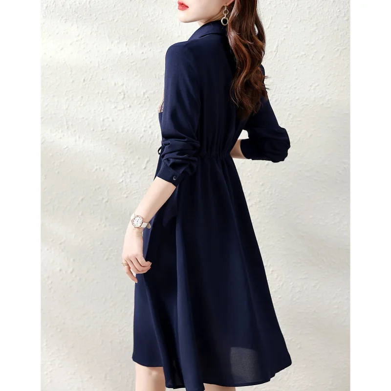 Damski patchworkowy sweter z długim rękawem ze sznurkami, elegancki obrotny kołnierz, damskie sukienki biurowy, jesienna moda, nowy, 2024