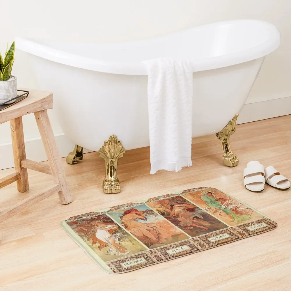 

Alphonse Mucha Four Seasons Art Nouveau Bath Mat Toilet Floor Anti-Slip Bathtub Mat