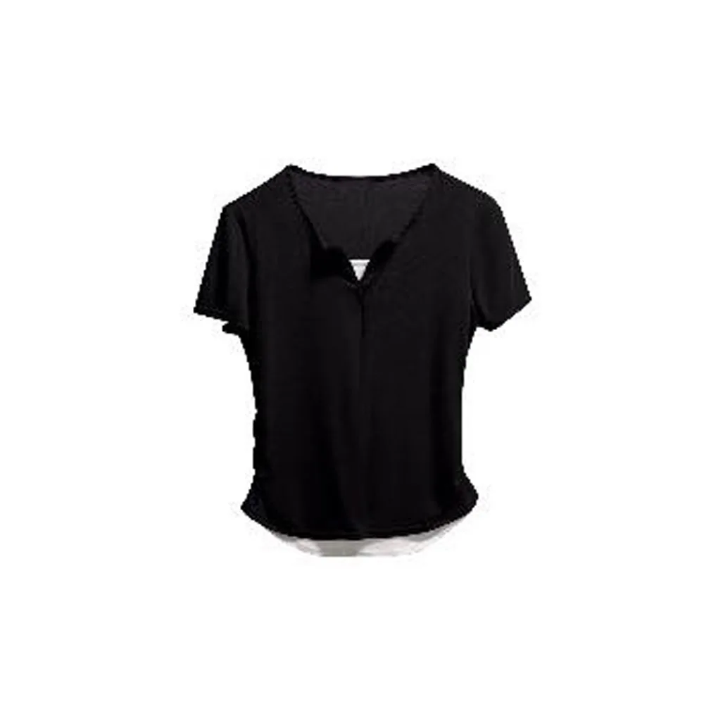 

Cute Y2K Fake Two Pieces Top Patchwork Undershirts Slim Crop Top Women V-neck Chic Short Sleeve T-shirts Summer