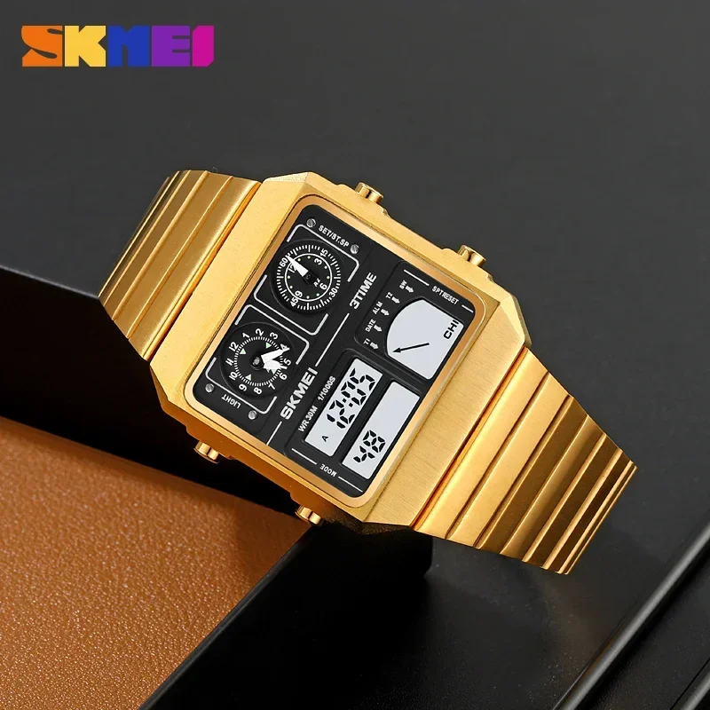 SKMEI-Relógio de pulso digital à prova d'água masculino, Aço inoxidável, Luxo, Esportes, Semana, Data, Alarme, 2198, 2033