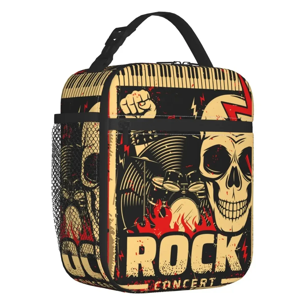 

Retro Skull Guitar Rock Insulated Lunch Bag for Women Resuable Heavy Metal Punk Music Thermal Cooler Bento Box Work School