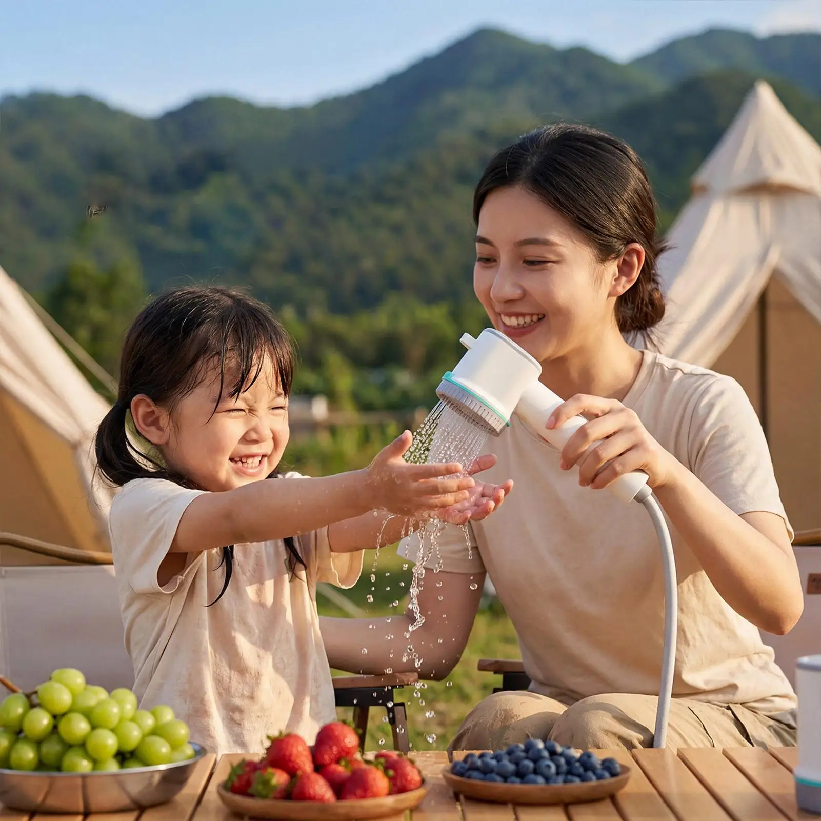 Camping Shower 2 Modes Electric Bathing Spray With Suction Cup Travel Electric Shower For RV Camping Beach Garden Hiking