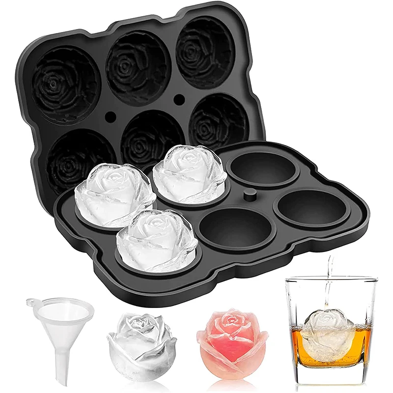 LMETJMA Ice Cube Tray Easy Release Rose Ice Cube Trays With Funnel Silicone Rose Ice Ball Maker for Cocktails Whiskey JT51