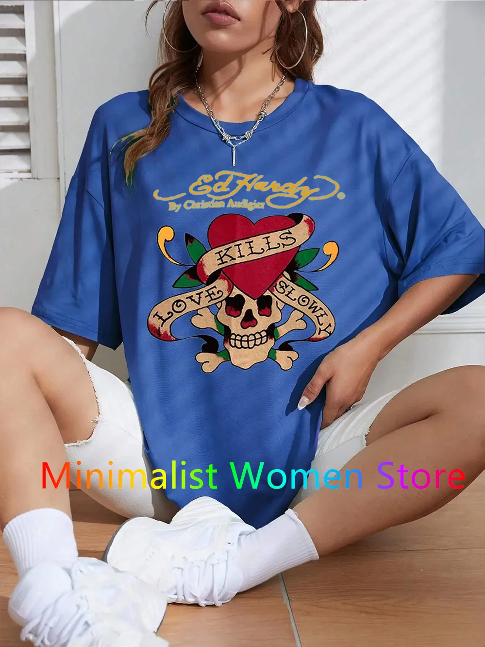 Goth Girls Y2K Clothes Fashion Cotton Tops Punk Skull Print Grunge Women\'s Short Sleeve T-Shirts Hip Hop Streetwear Sexy Red Top