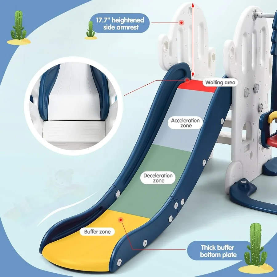 7in1 Indoor Slide en Swing Set Vrijstaande Peuter Slide Climber Speelset voor met Verstelbare Schommel Basketbalring Voetbal Gol