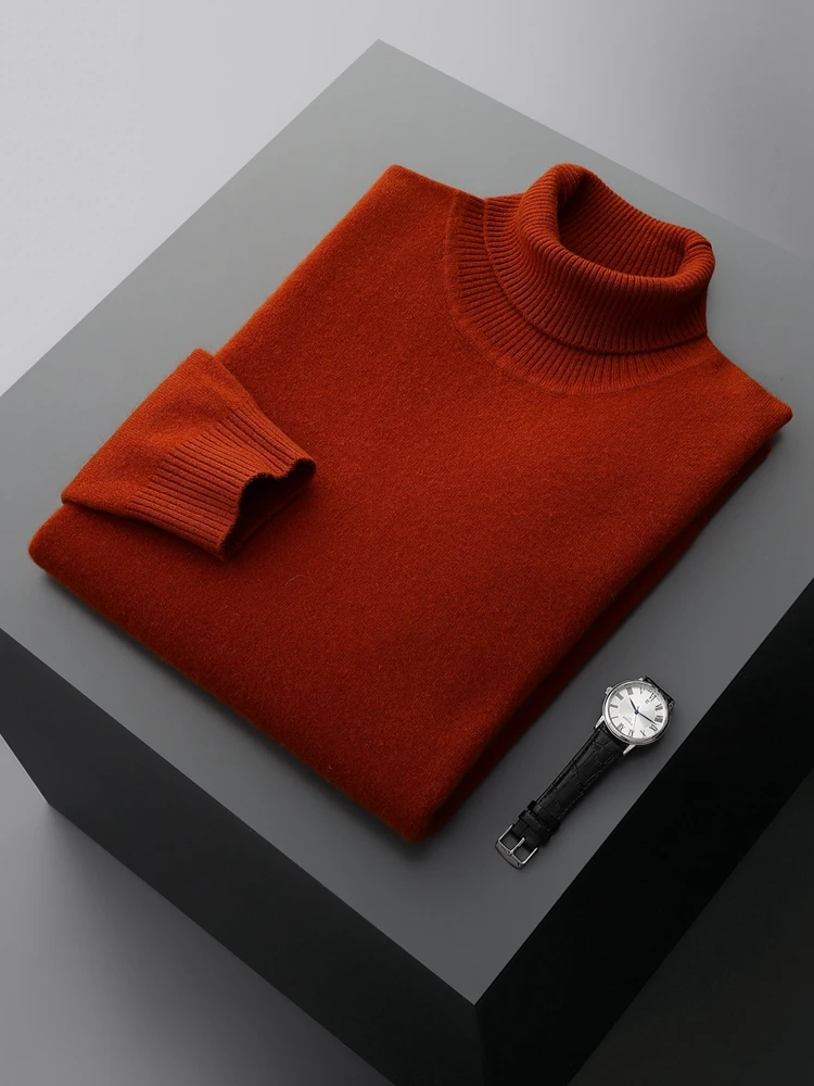 Autumn Winter New 100% Wool Sweater Men's Lapel Knit Pullover Casual Loose Large Size Sweater Youth Turtleneck Warm Base Shirts