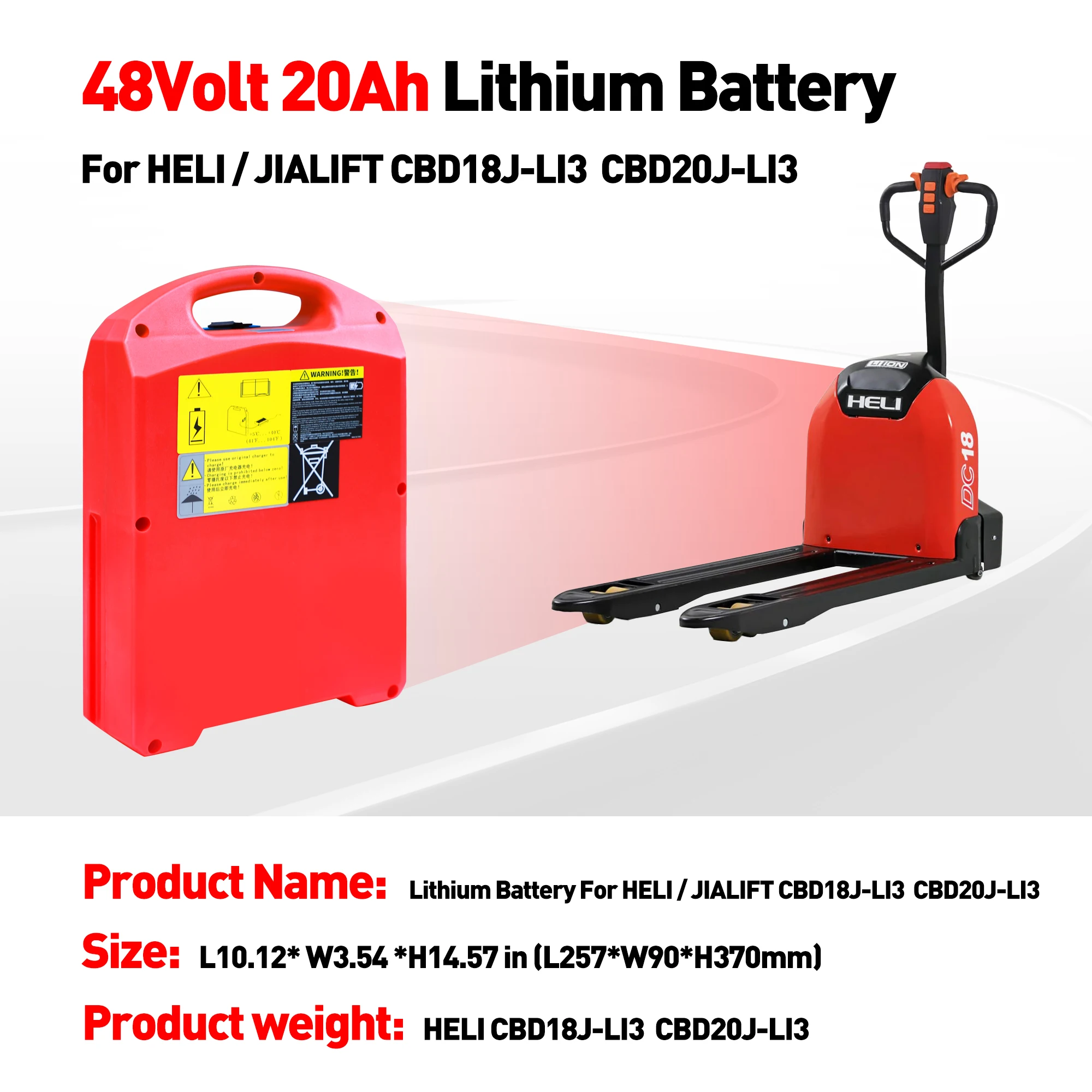 LiFePO4-Lithiumbatterie 48 V 20 Ah für HELI CBD18J-LI3 CBD20J-LI3 Elektro-Gabelstapler-Palettenbuchse