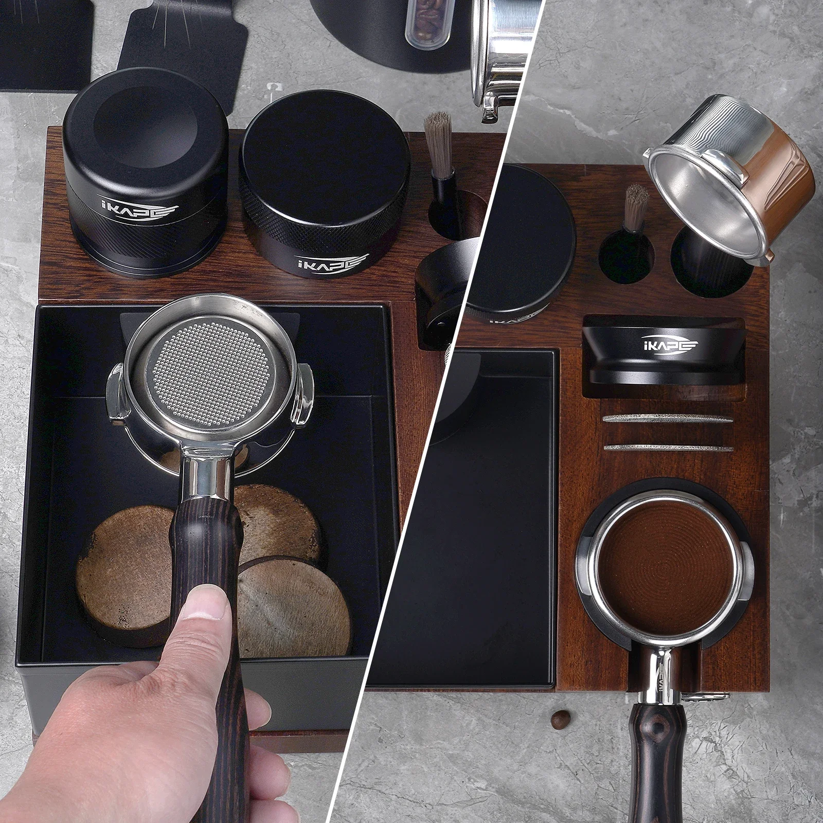 

IKAPE V5 Espresso Knock Box, Espresso Coffee Organizer Box Fit for Storage Tamper, Distributor, Portafilter & Puck Screen