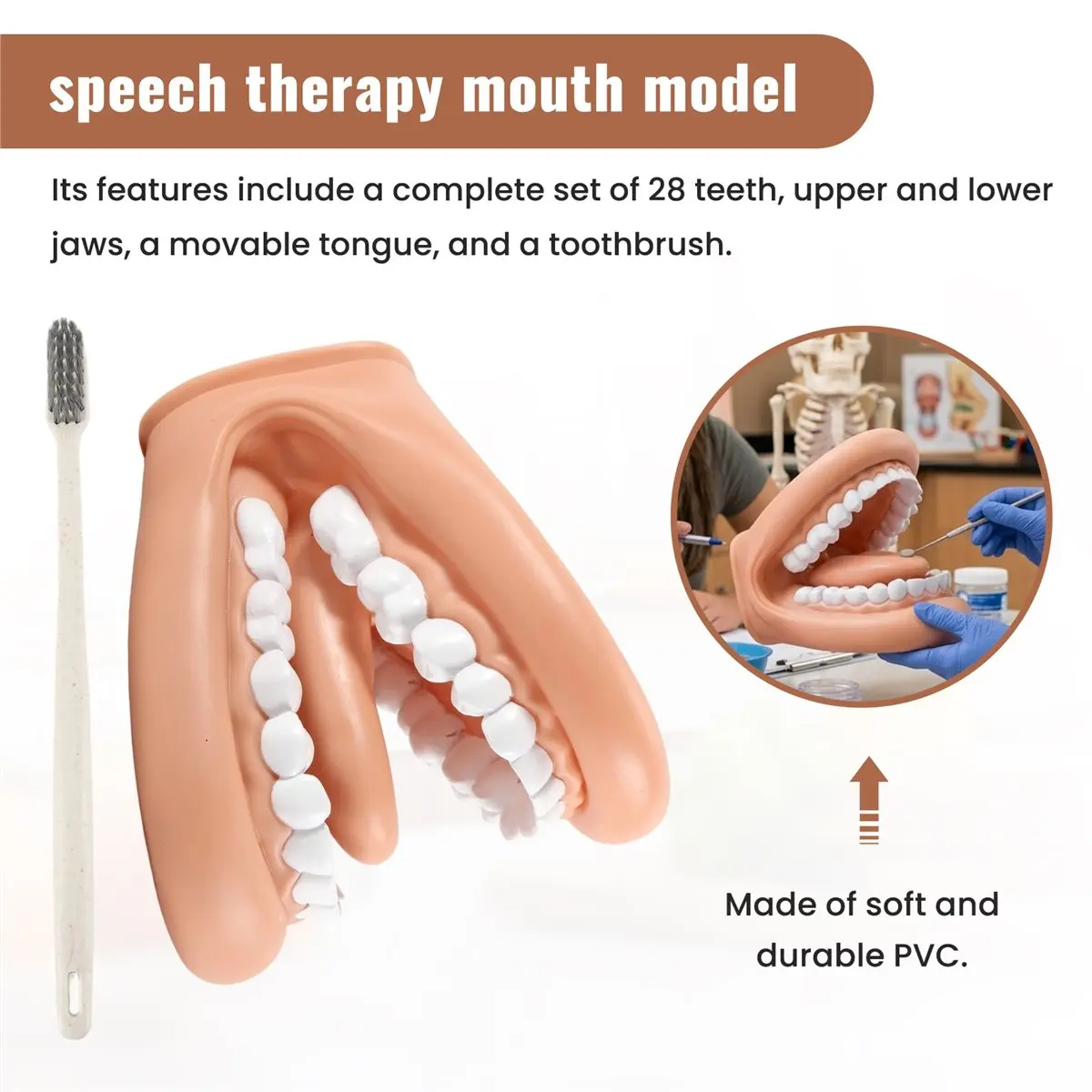 HGHO 1Pcs Mouth Puppet with Tongue Teeth Mouth Hand Puppet Dental Mouth Model with Toothbrush for Boy Girl Educational Tool