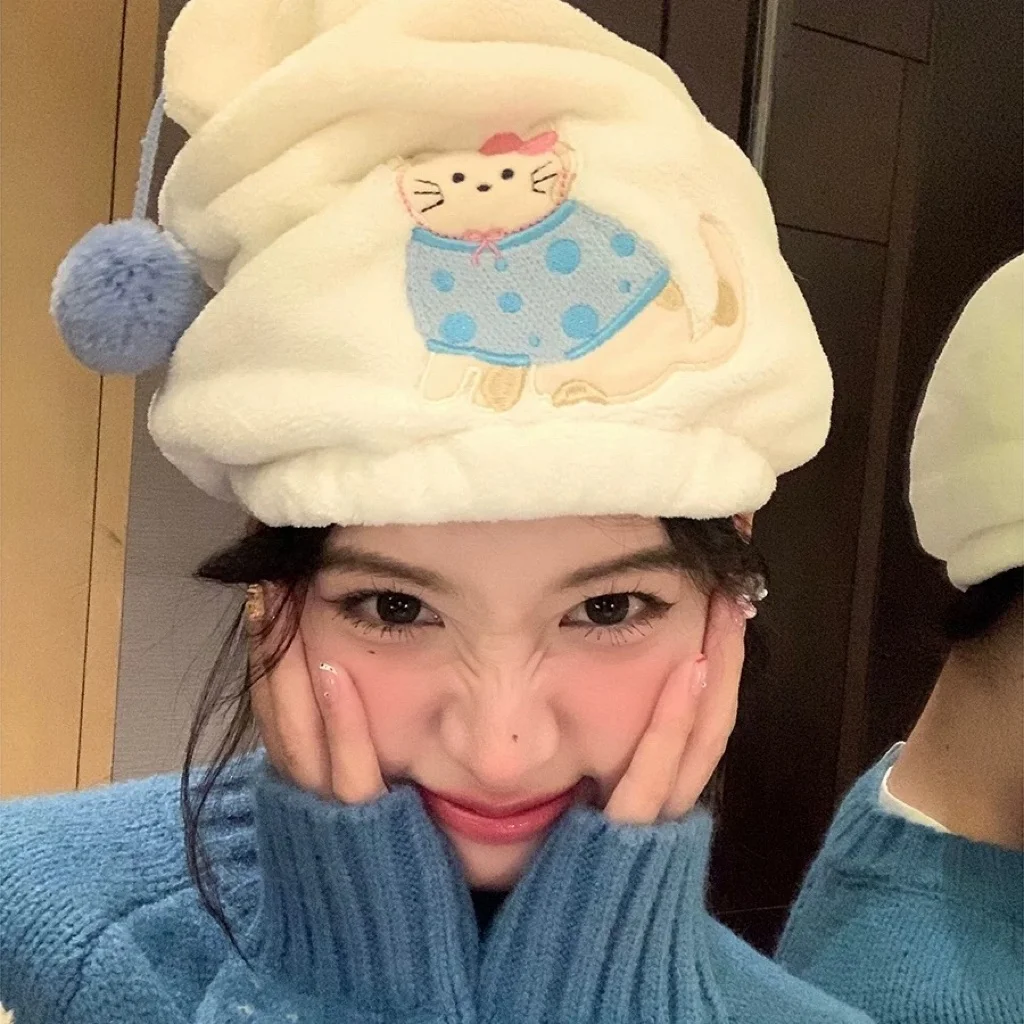 Gorro de secado de pelo de coral grueso para mujer, bonito pañuelo de dibujos animados, absorbente, de secado rápido, gorro de baño para estudiantes