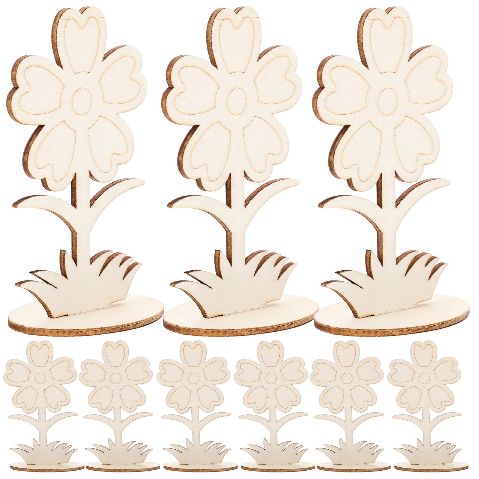 ดอกไม้ไม้เปล่า 12 ชิ้น สำหรับงานฝีมือ รูปทรงดอกไม้เรียบ ไม่ทาสี สำหรับงาน DIY วาดภาพ ระบายสี ของตกแต่งบ้านและสำนักงาน