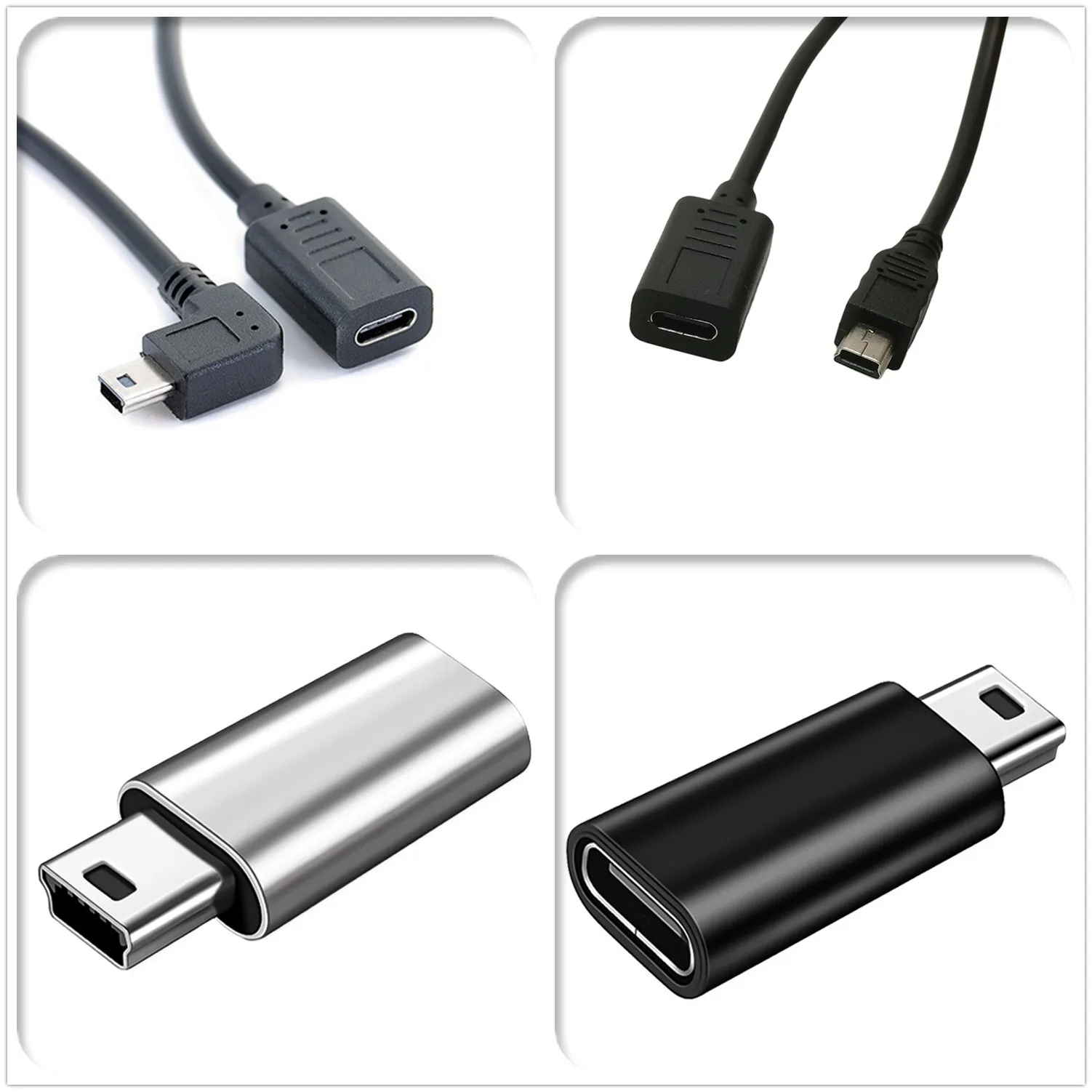 Type C USB 3.1 Female to 5pin Mini USB Male 90 Degree Right Angle USB 5 pin Charging Data sync Cable Cord Adapter 0.3m