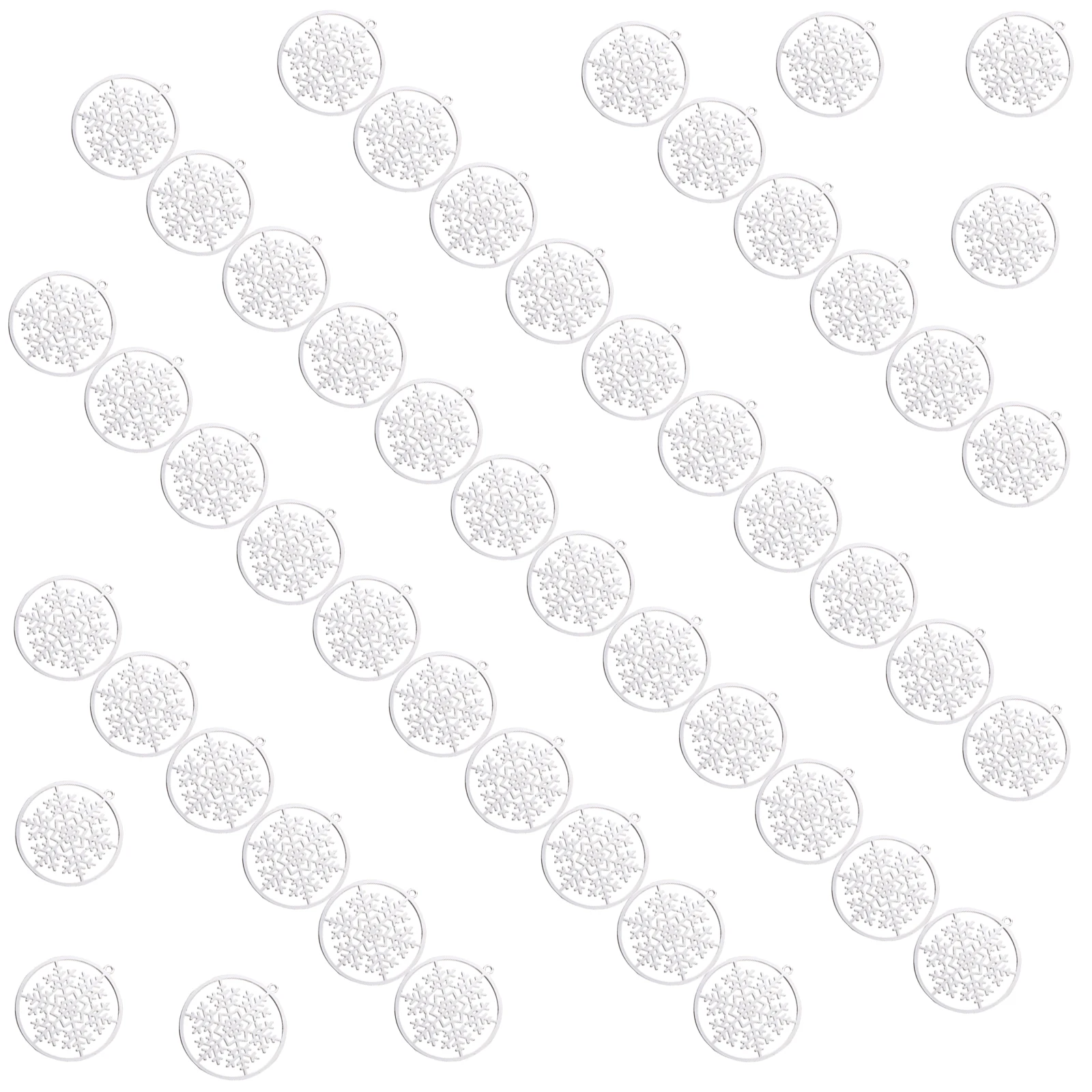 50 Pcs Decorations Snowflake Keychain Wrist Charm Necklace Pendant Jewelry Silver