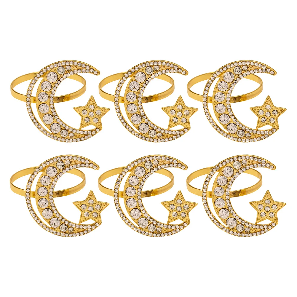 

6Pcs Decorative Gold Napkin Rings Rhinestone Banquet Wedding Table Napkin Buckles Table Ornament