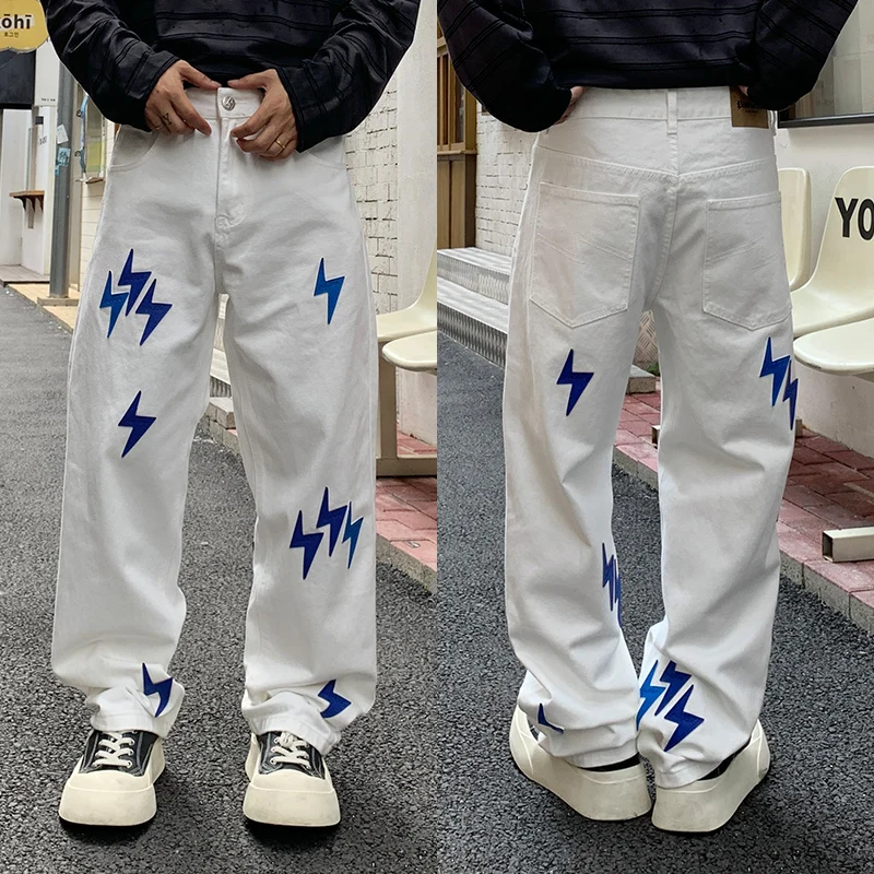 アメリカンハイストリートファッションバギージーンズメンズストリートウェアファッションヒップホップルーズカジュアルプラスサイズホワイトデニムジーンズパンツトラウザーズ