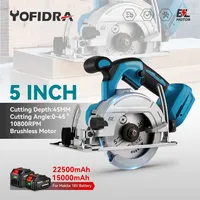 Yofidra 5 Inch Brushless Circular Saw 125mm Cordless Electric Saw Angle Adjustable Wood Cuttiing Machine For Makita 18V Battery