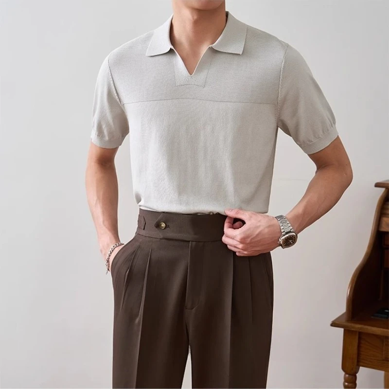 

Рубашка-поло Cool Ice Silk с вязаным воротником — стильная футболка с v-образным вырезом и короткими рукавами для летней деловой повседневной одежды M-4XL