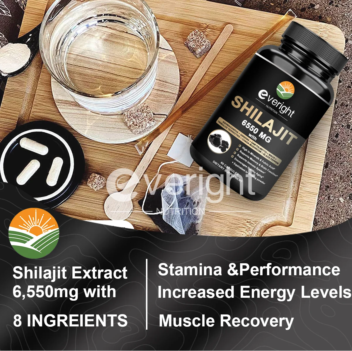 Shilajit Himalayan Supplement - 6550mg - with Ashwagandha, Ginseng, Saw Palmetto, Maca, Tribulus, Chaga - Non-GMO Health Vegan