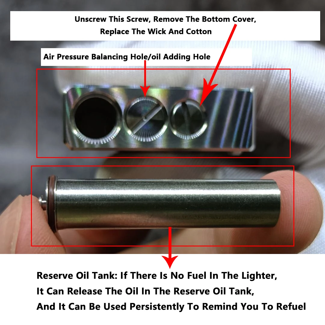 Titanium&Stainless Steel Manual Ejection Windproof Retro Mechanical Kerosene Lighter With Spare Oil Tank CNC Precision