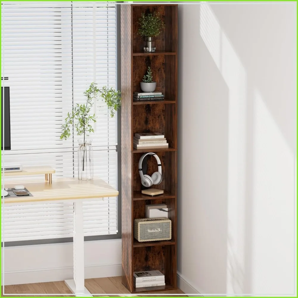 

70.5" Tall Narrow Bookshelf, 6-Tier Skinny Corner Shelf, Slim Storage Cabinet for Small Spaces, Bedroom, Living Room, Office