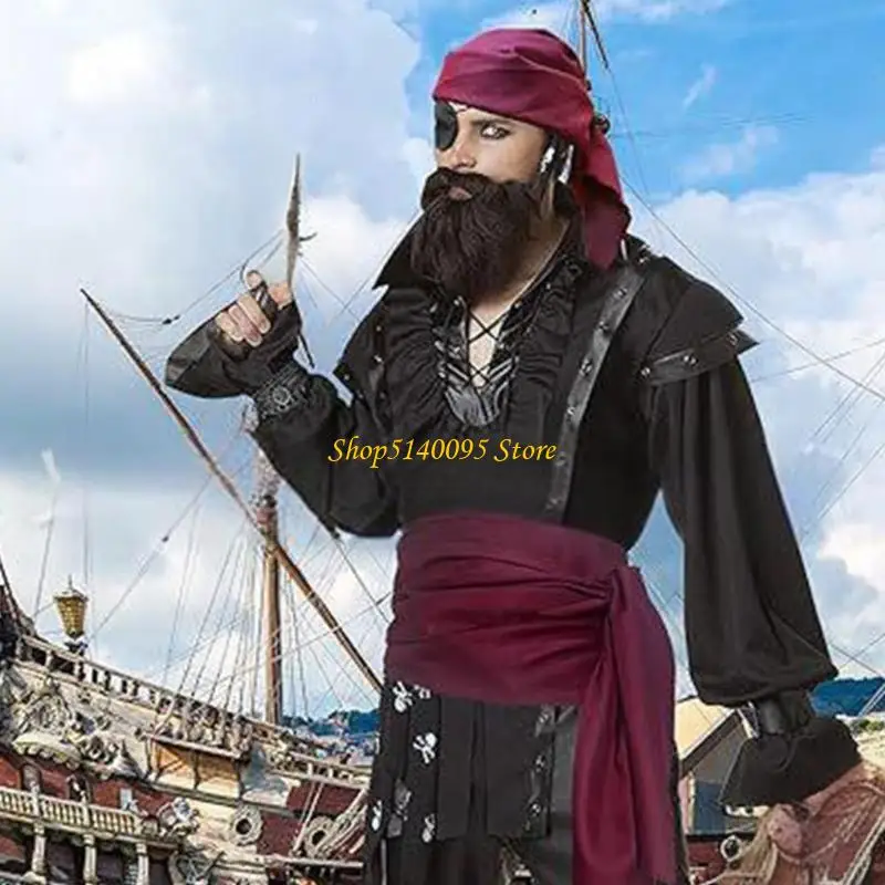 DXAE Halloween Piraat Kostuum Vrouwen Mannen Piraat Hoofddoek Bandana Riem Middeleeuwse Vikinges Kostuum Accessoires
