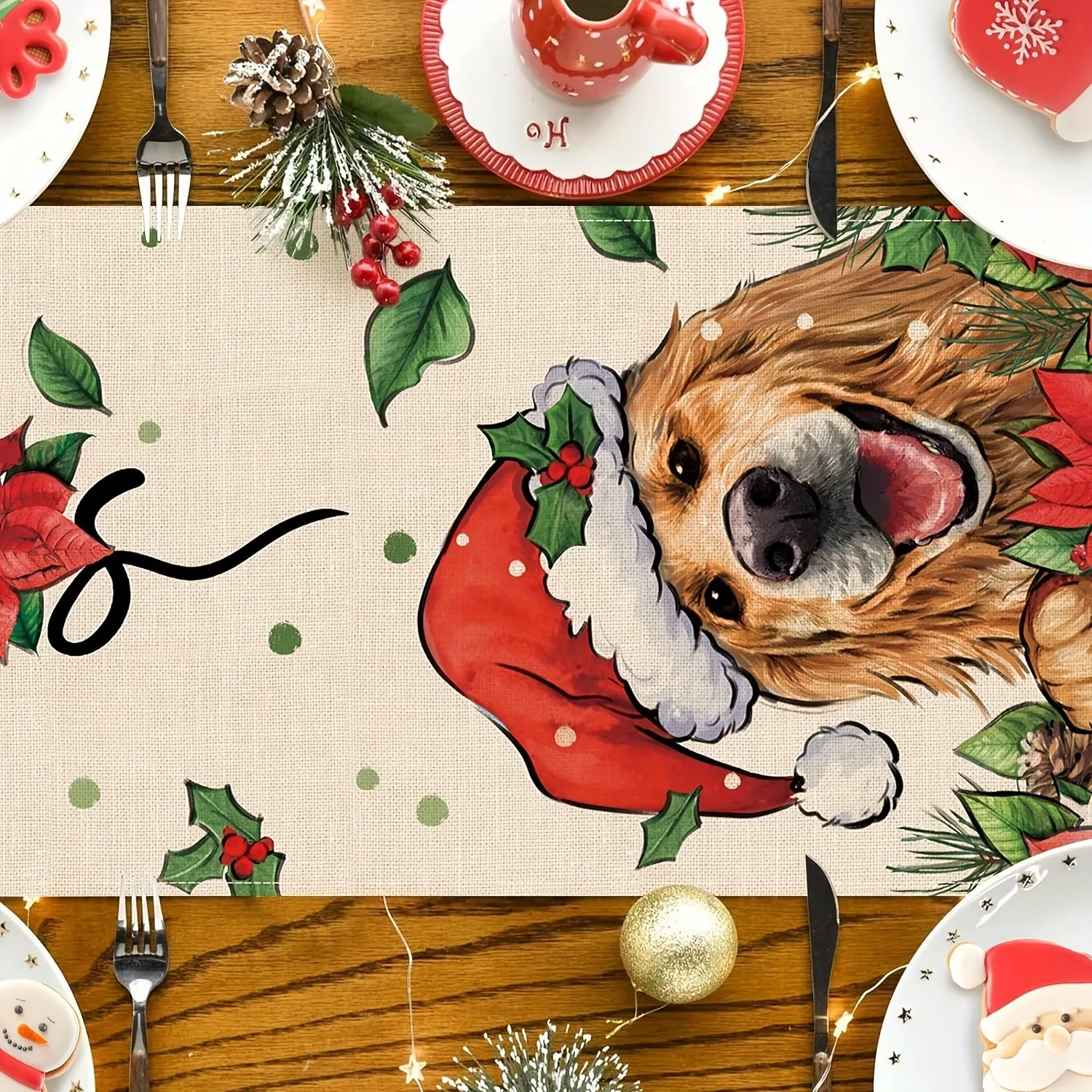 عيد ميلاد سعيد الذهبي المسترد الجدول عداء عيد الميلاد المطبخ الجدول الديكور، عطلة الشتاء مزرعة ديكور المنزل #2