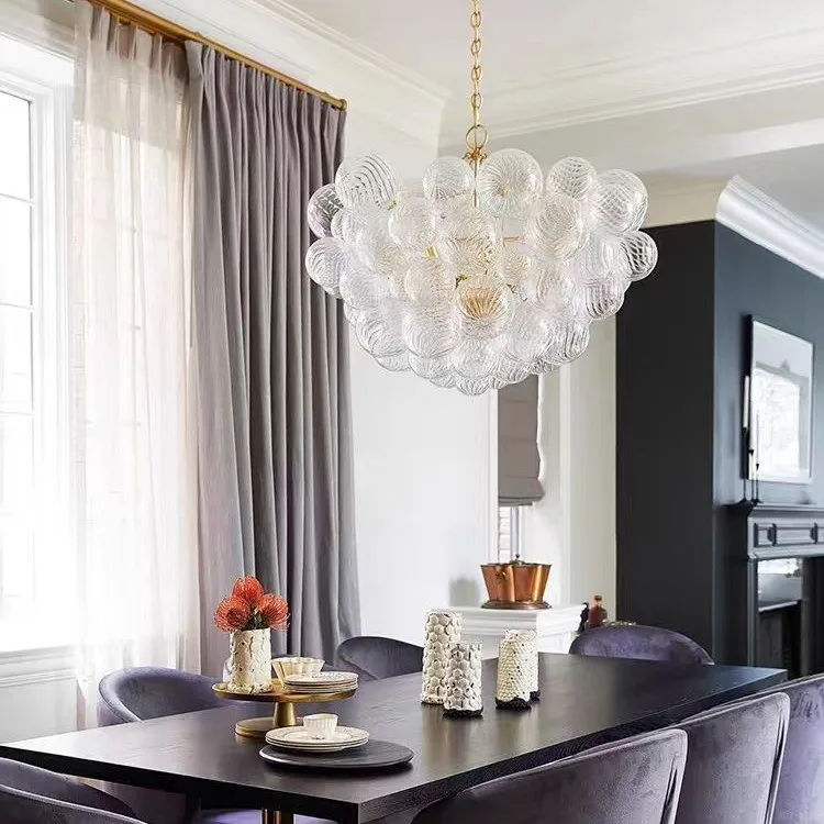 

American-style retro glass, light luxury, French Internet celebrity creative villa, living room, dining room, chandelier