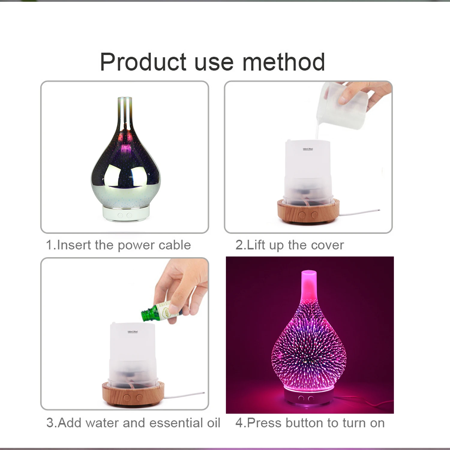 2025 UltrasonicHumidifier100ml3DGlass,Firework Aroma Diffuser AromatherapyEssential Oil Nebulizer With 7 LED Night Lights - Image 5